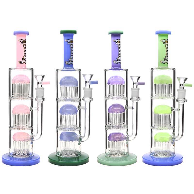 Cignature Slyme Color Triple Tree Arm Perc Staright Waterpipe (MB-685) | 13 inch | Assorted Colors product image